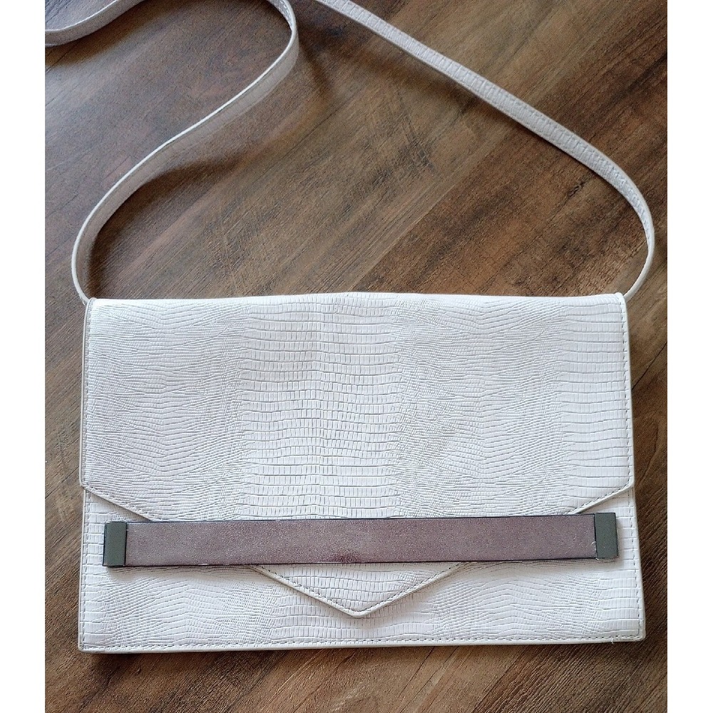 Zara Envelope Faux Reptilian Leather Sling Clutch/Crossbody Bag Off White